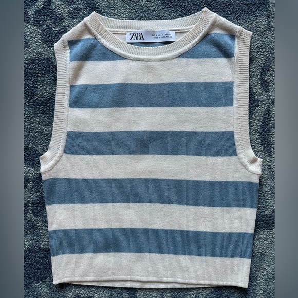 Zara Blue and White Striped Tank Top - Picture 1 of 2